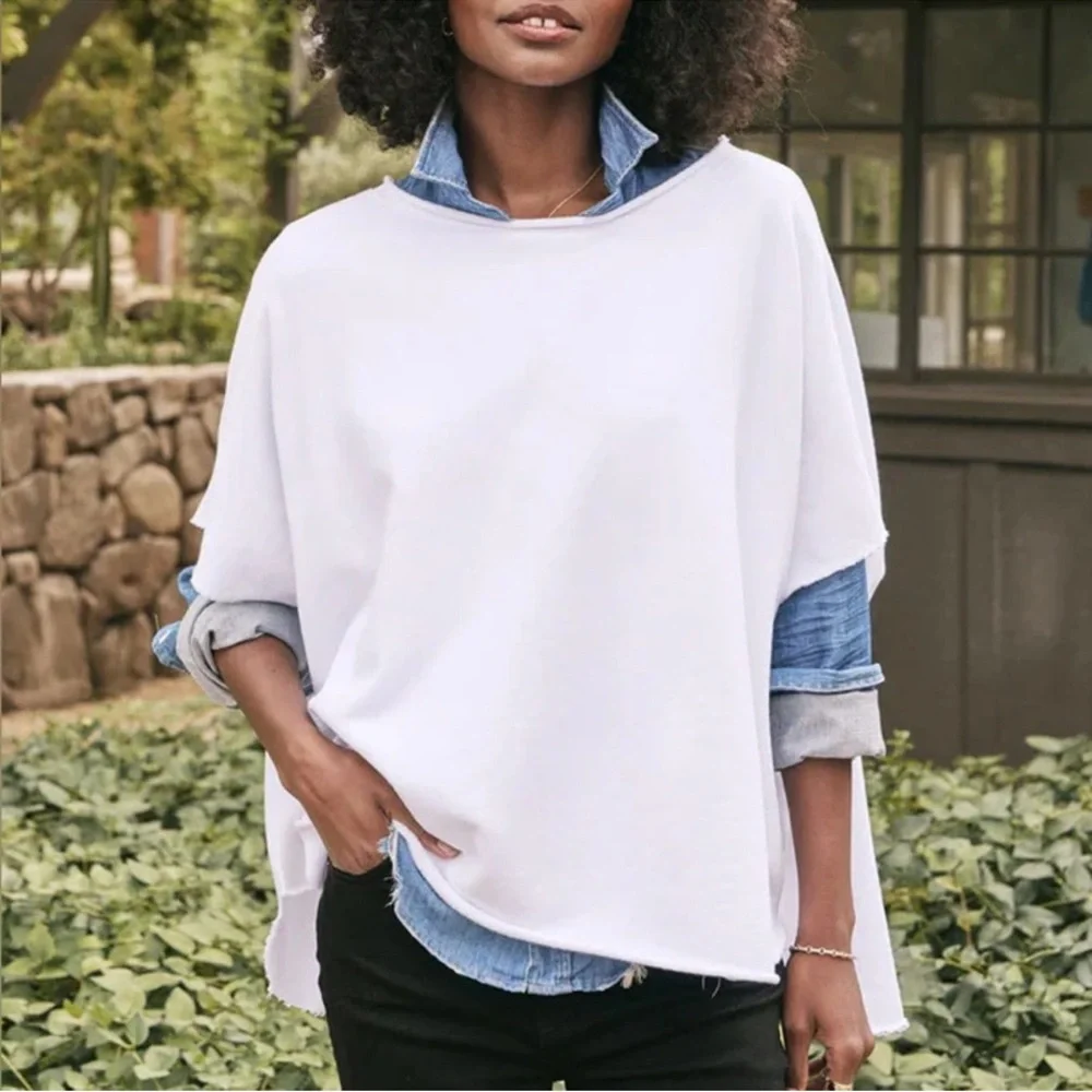 Frank & Eileen White Relaxed Short Sleeve sweatshirt Pullover - Picture 3 of 11